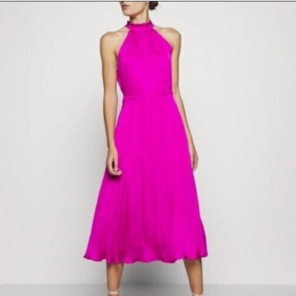 NWT Banana Republic Satin Halter Dress in Fuchsia Size 14.